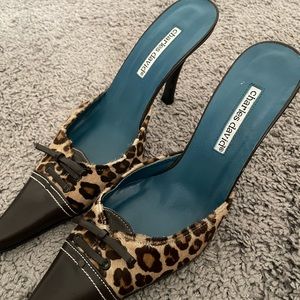 Ladies Leather Leopard Print Mule .